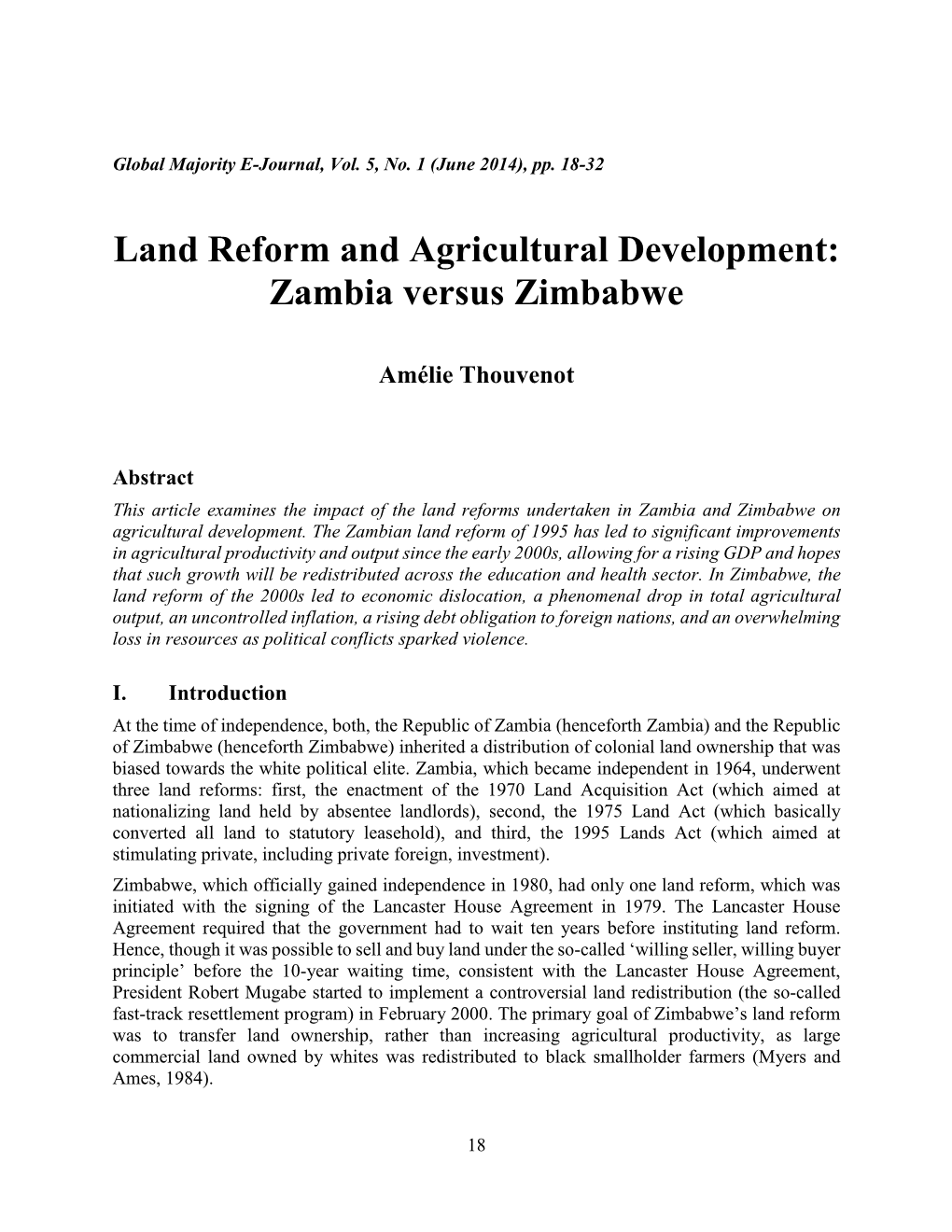 Land Reform and Agricultural Development: Zambia Versus Zimbabwe