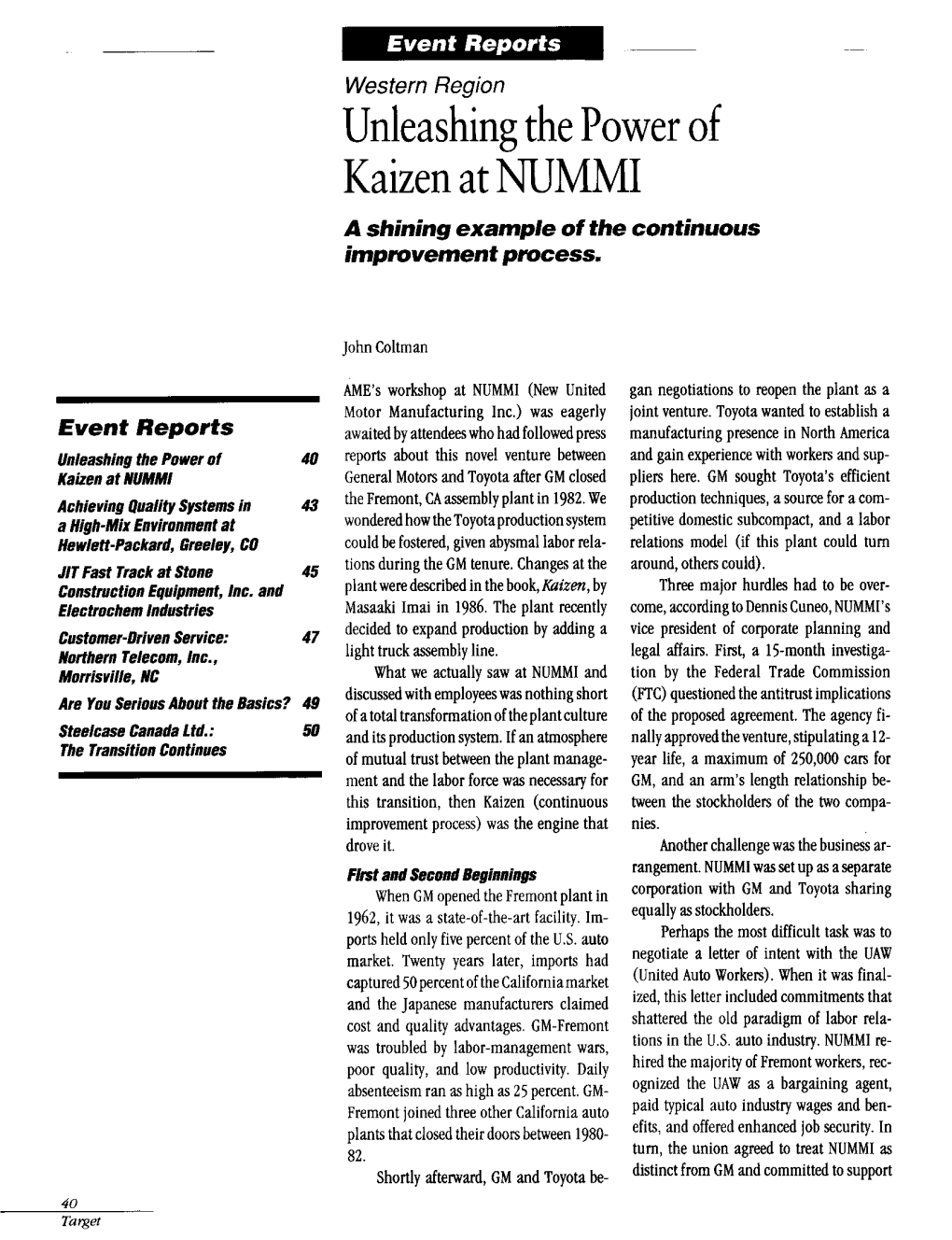 Unleashing the Power of Kaizen at NUMMI a Shining Example Ofthe Continuous Improvement Process