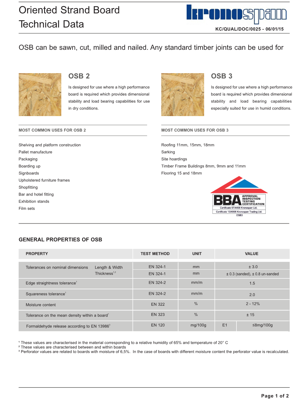 Oriented Strand Board Technical Data