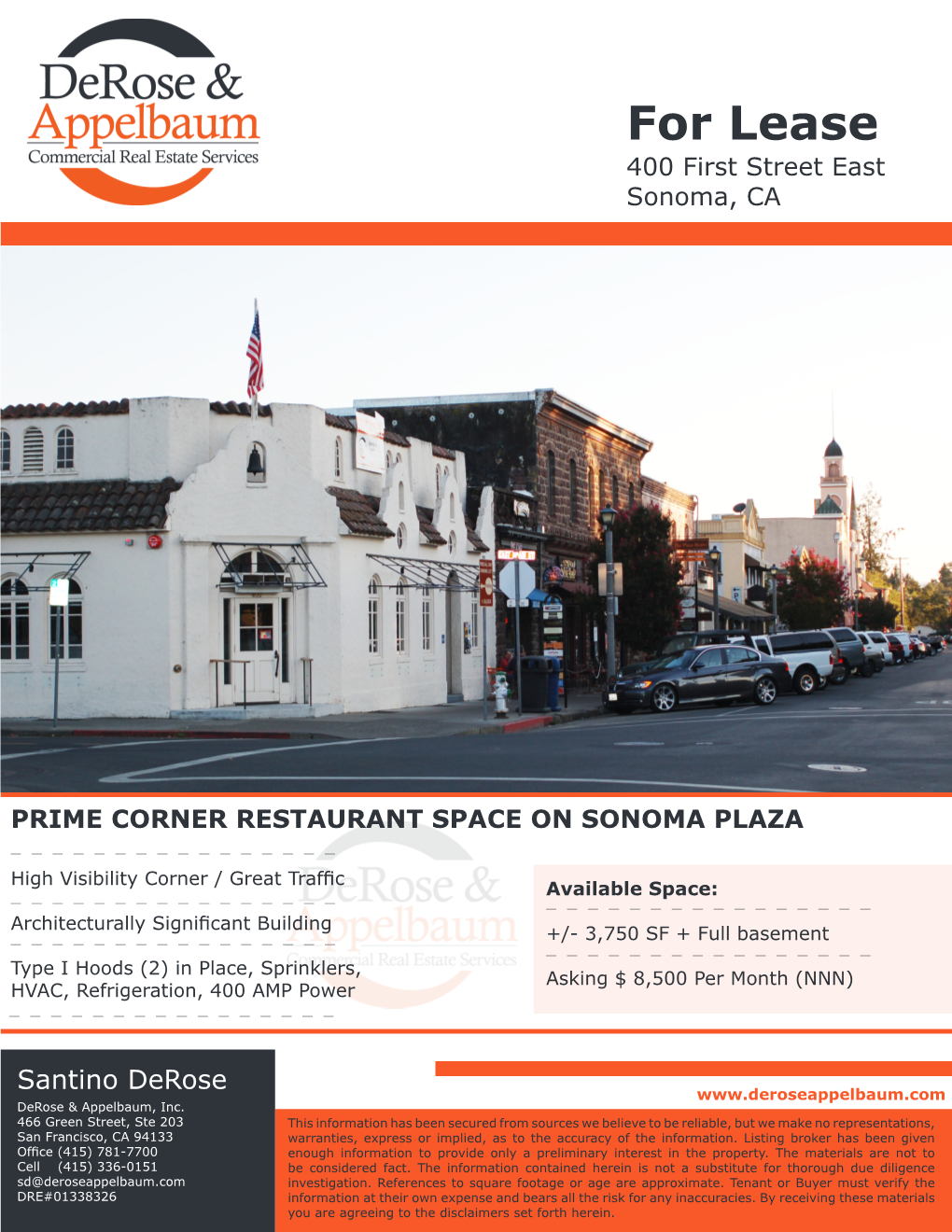 For Lease 400 First Street East Sonoma, CA