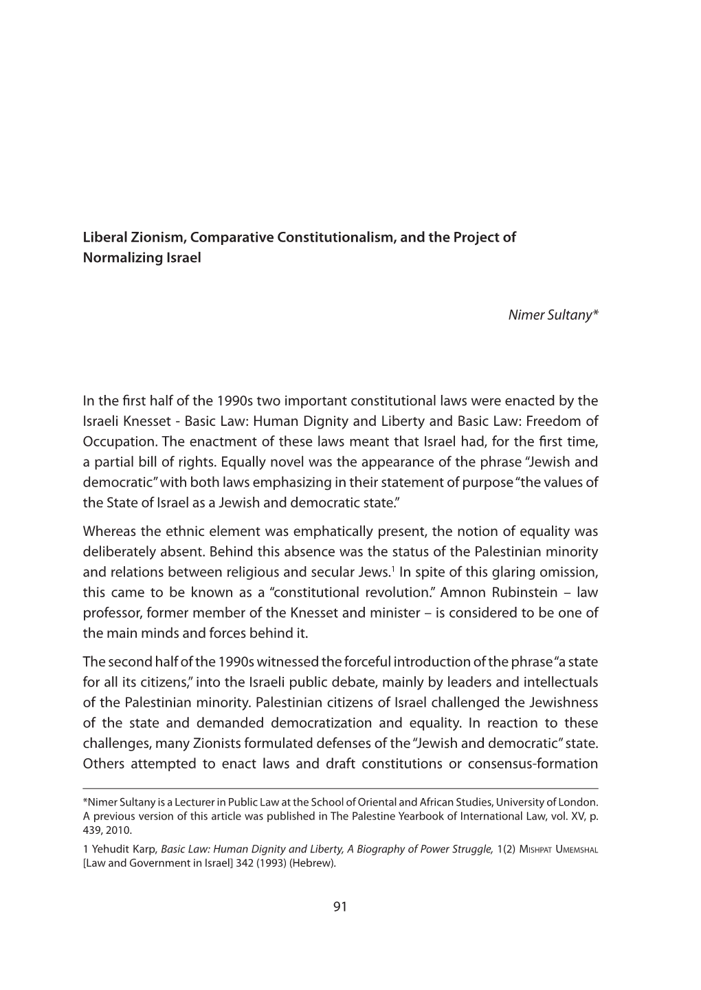 91 Liberal Zionism, Comparative Constitutionalism, and the Project Of