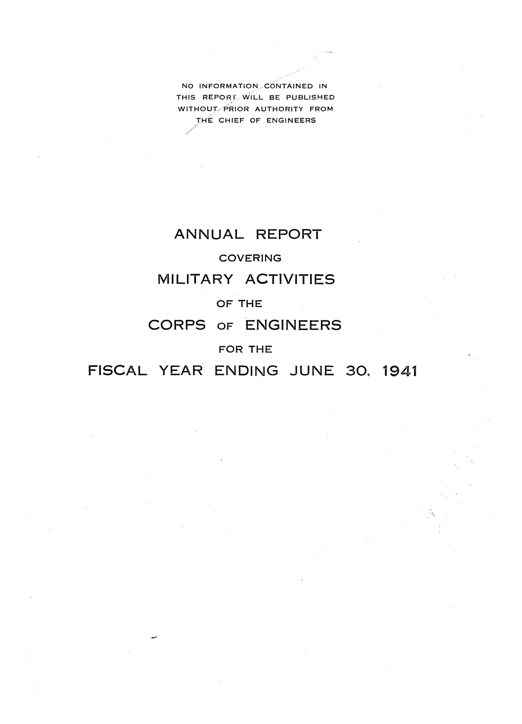 Annual Report Military Activities Corps Of