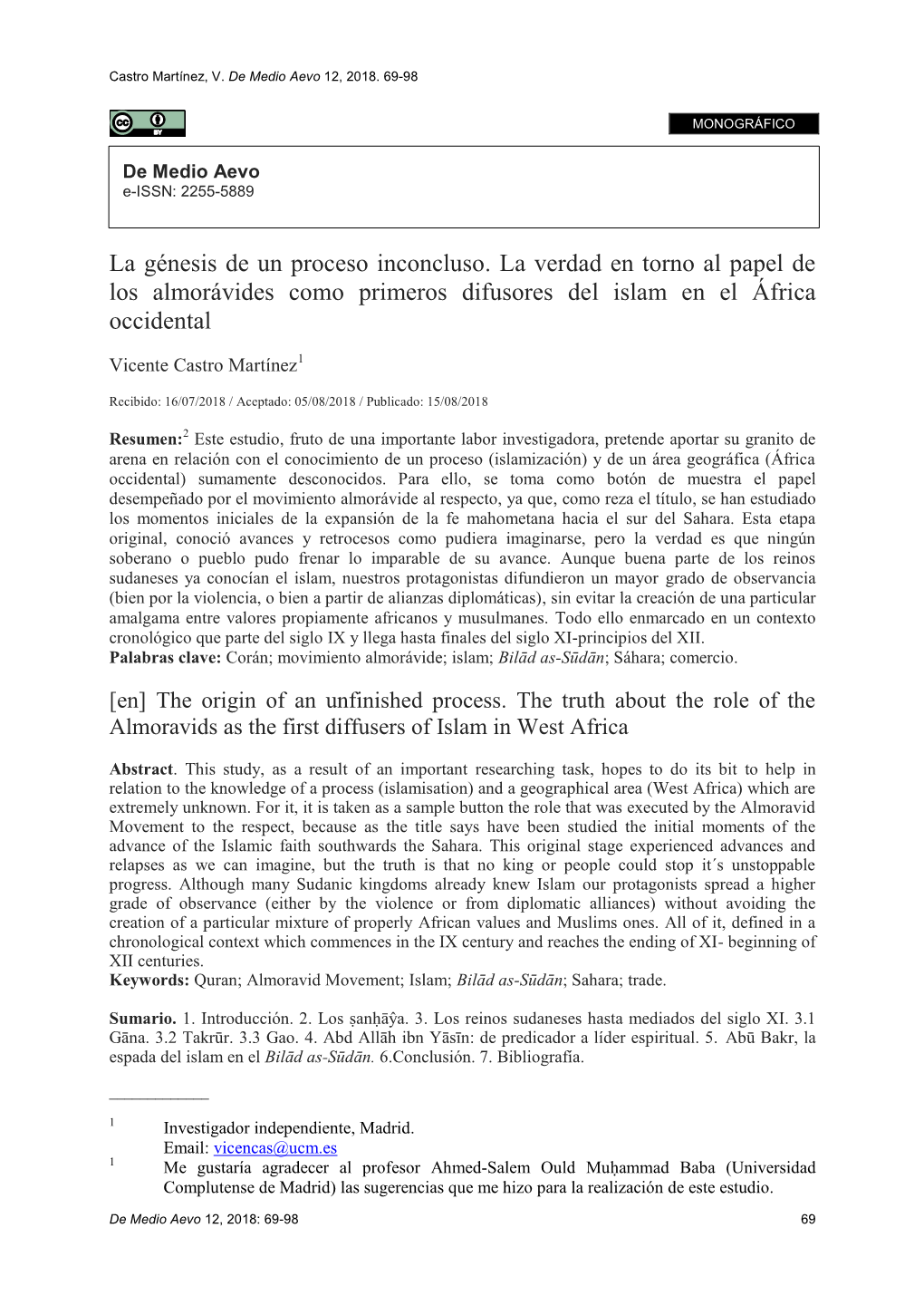 La Génesis De Un Proceso Inconcluso. La Verdad En Torno Al Papel De Los Almorávides Como Primeros Difusores Del Islam En El África Occidental