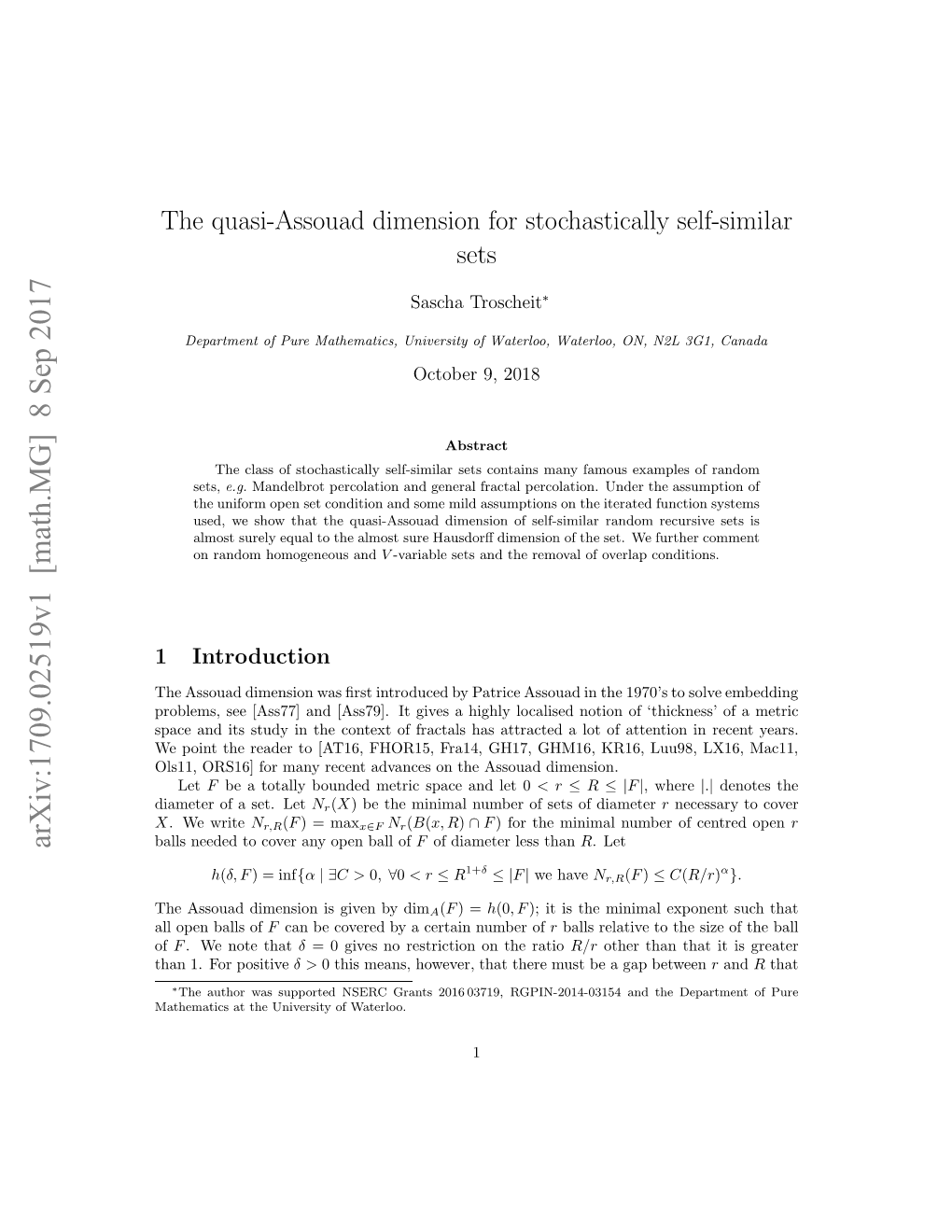 The Quasi-Assouad Dimension for Stochastically Self-Similar Sets