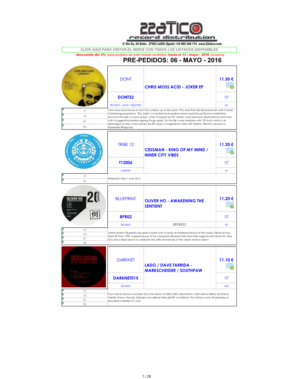 Pre-Pedidos: 06 - Mayo - 2016