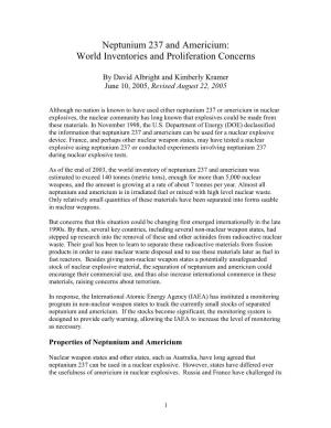Neptunium 237 and Americium: World Inventories and Proliferation Concerns