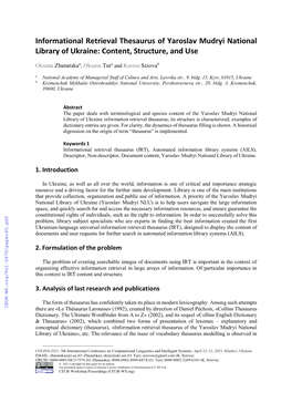 Informational Retrieval Thesaurus of Yaroslav Mudryi National Library of Ukraine: Content, Structure, and Use