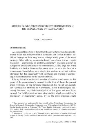 Studies in Indo-Tibetan Buddhist Hermeneutics (4) the Vyakhyayukti by Vasubandhu1