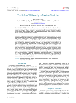 The Role of Philosophy in Modern Medicine