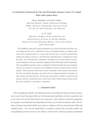 A Constitutive Framework for the Non-Newtonian Pressure Tensor of a Simple ﬂuid Under Planar ﬂows