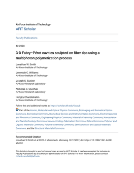 3-D Fabry–Pérot Cavities Sculpted on Fiber Tips Using a Multiphoton Polymerization Process