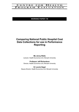 Comparing National Public Hospital Cost Data Collections for Use in Performance Reporting