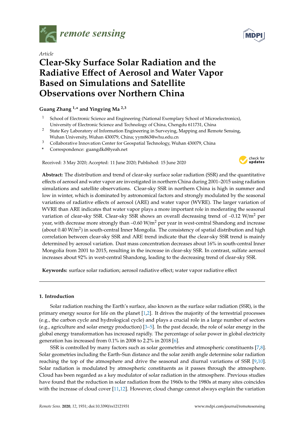 Clear-Sky Surface Solar Radiation and the Radiative Effect of Aerosol