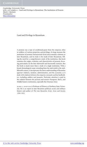 Land and Privilege in Byzantium: the Institution of Pronoia Mark C