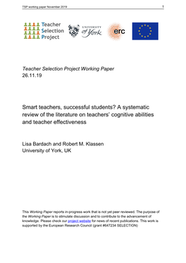 Smart Teachers, Successful Students? a Systematic Review of the Literature on Teachers' Cognitive Abilities and Teacher Effect