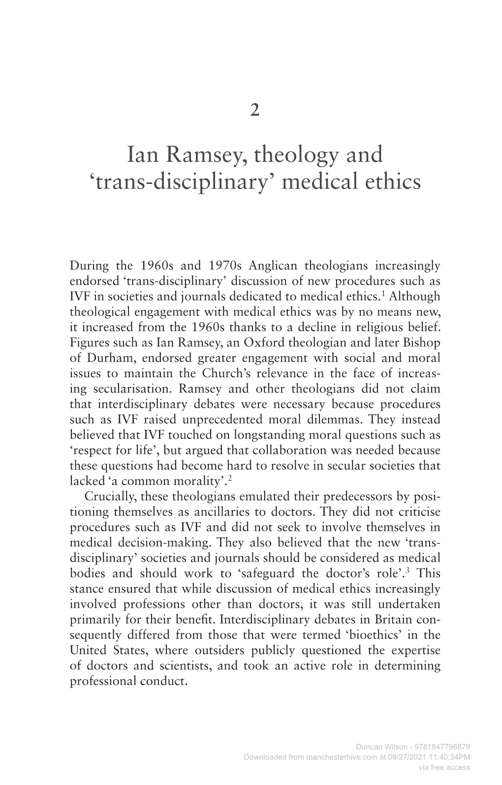 Ian Ramsey, Theology and ‘Trans-Disciplinary’ Medical Ethics