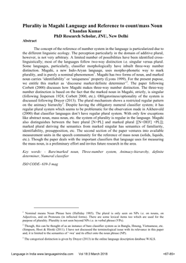 Plurality in Magahi and Reference to Count/Mass Noun