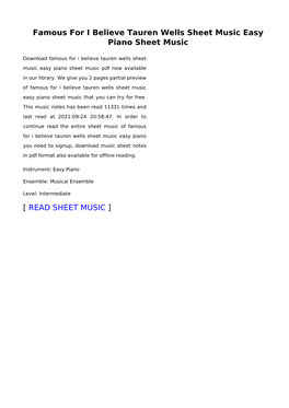 Famous for I Believe Tauren Wells Sheet Music Easy Piano Sheet Music