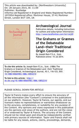 Archaeological Journal the Grahams Or Græmes of the Debateable Land