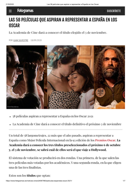 Las 58 Películas Que Aspiran a Representar a España En Los Oscar