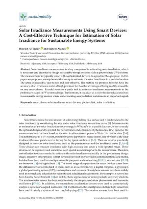 Solar Irradiance Measurements Using Smart Devices: a Cost-Effective Technique for Estimation of Solar Irradiance for Sustainable Energy Systems