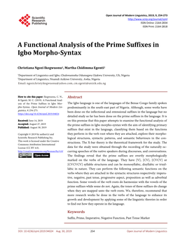 A Functional Analysis of the Prime Suffixes in Igbo Morpho-Syntax