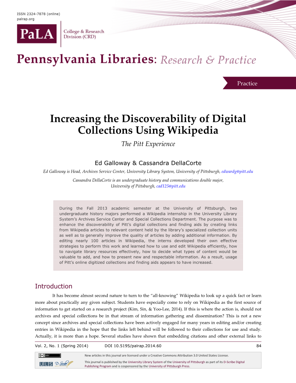 Increasing the Discoverability of Digital Collections Using Wikipedia the Pitt Experience