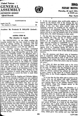 GENERAL PLENARY MEETING ASSEMBLY Thur.Day, 20 April 1961, FIFTEENTH SESSION (It 10.80 A.M