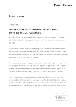Press Release Foster + Partners Re-Imagines Grand Central