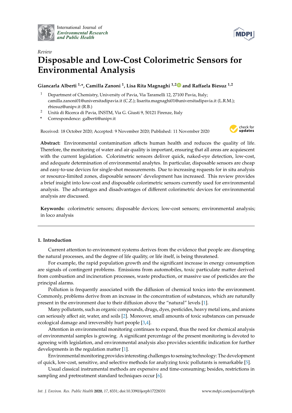 Disposable and Low-Cost Colorimetric Sensors for Environmental Analysis