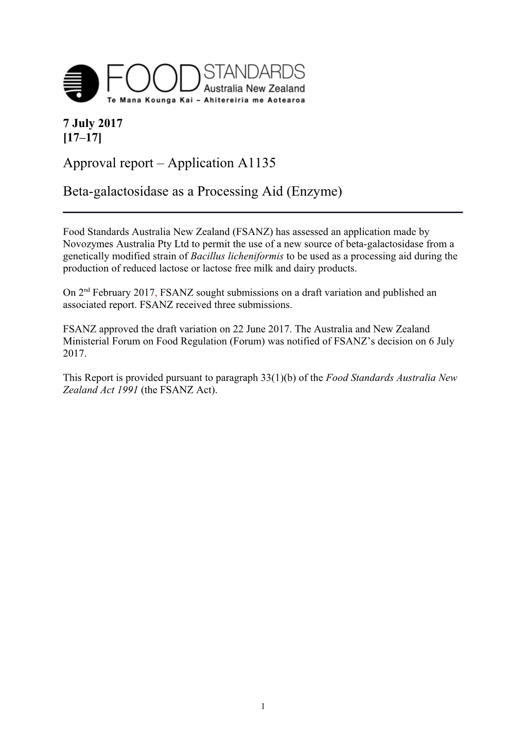 Beta-Galactosidase As a Processing Aid (Enzyme)