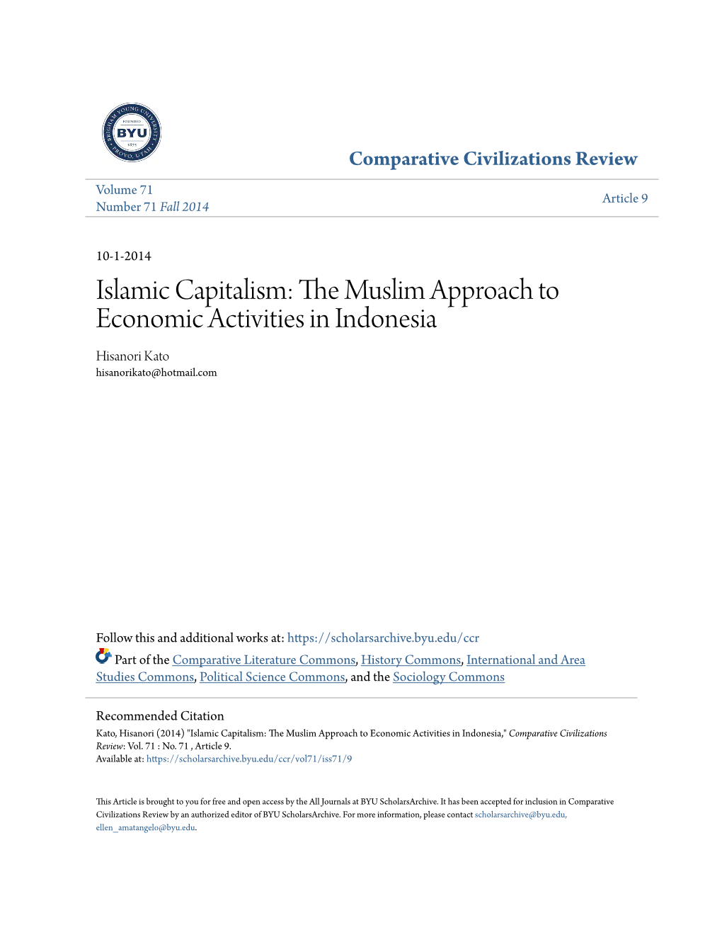 Islamic Capitalism: the Muslim Approach to Economic Activities In