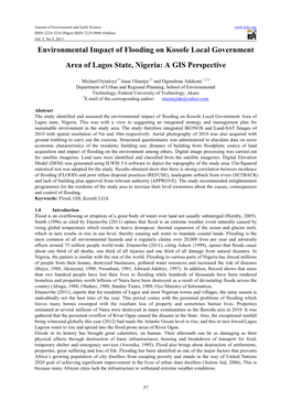 Environmental Impact of Flooding on Kosofe Local Government Area of Lagos State, Nigeria: a GIS Perspective