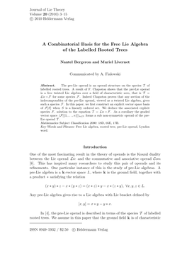 A Combinatorial Basis for the Free Lie Algebra of the Labelled Rooted Trees