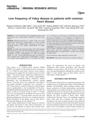 Low Frequency of Fabry Disease in Patients with Common Heart Disease