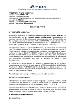 PRESTAÇÃO ANUAL DE CONTAS Processo TCM Nº 04471E19
