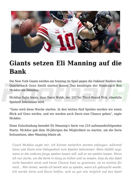 Giants Setzen Eli Manning Auf Die Bank