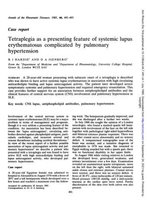 Tetraplegia As a Presenting Feature of Systemic Lupus Erythematosus Complicated by Pulmonary Hypertension
