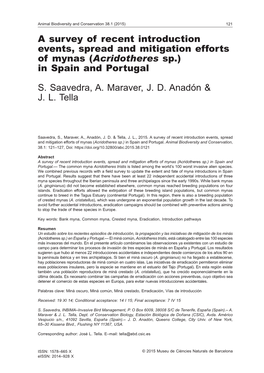 A Survey of Recent Introduction Events, Spread and Mitigation Efforts of Mynas (Acridotheres Sp.) in Spain and Portugal