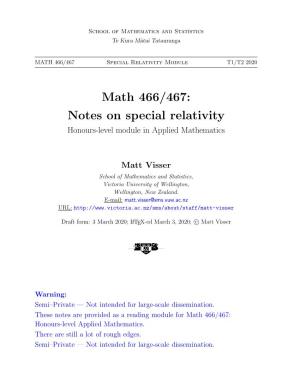 Notes on Special Relativity Honours-Level Module in Applied Mathematics