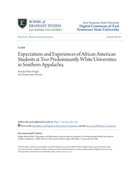 Expectations and Experiences of African American Students at Two Predominantly White Universities in Southern Appalachia