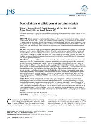Natural History of Colloid Cysts of the Third Ventricle