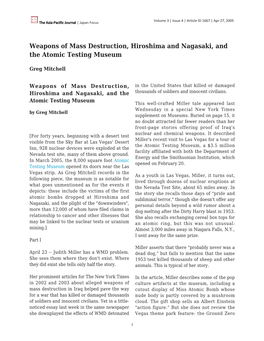 Weapons of Mass Destruction, Hiroshima and Nagasaki, and the Atomic Testing Museum