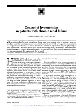 Control of Hypertension in Patients with Chronic Renal Failure