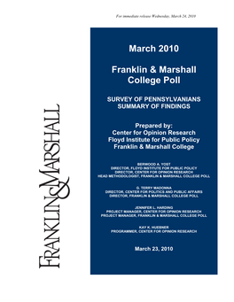 March 2010 Franklin & Marshall College Poll