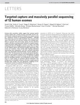Targeted Capture and Massively Parallel Sequencing of 12 Human Exomes