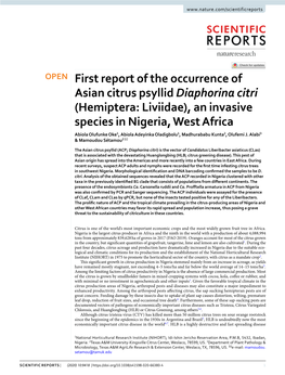 First Report of the Occurrence of Asian Citrus Psyllid Diaphorina Citri