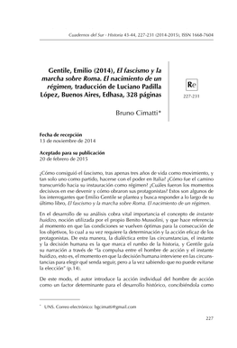 Gentile, Emilio (2014), El Fascismo Y La Marcha Sobre Roma