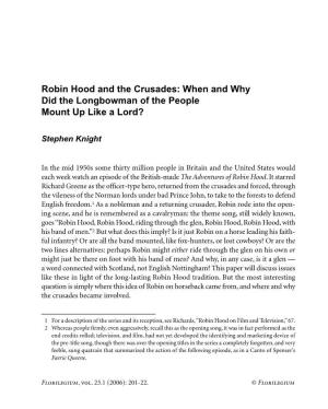 Robin Hood and the Crusades: When and Why Did the Longbowman of the People Mount up Like a Lord?