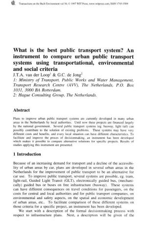 An Instrument to Compare Urban Public Transport Systems Using Transportational, Environmental and Social Criteria